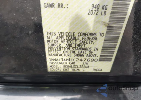 2015 Nissan Altima 2.5/2.5 S/2.5 Sl/2.5 Sv из США, поврежденный, VIN 1N4AL3AP4FC247690